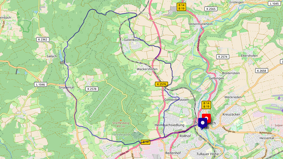 Route SHA-Gailenkirchen-Sailach-SHA Route SHA-Gailenkirchen-Sailach-SHA